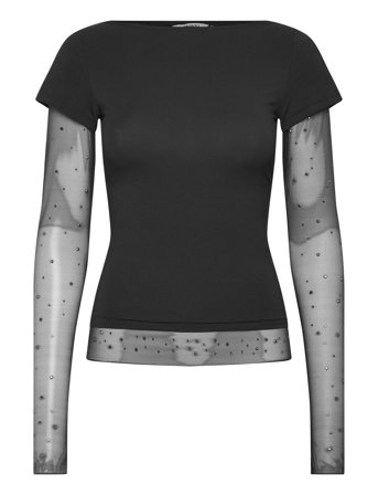 Monki Double Sleeve T-Shirt - Black - XS