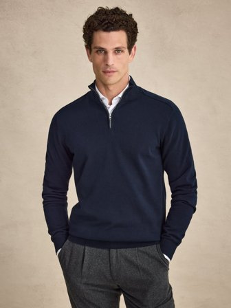 John Henric Men's Marineblauer Zip Pullover Regular Fit Size M