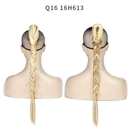 Syntetisk fisksvansfläta hästsvans med kloklämma 24 tum lång flätad flätad hästsvans Hårstycken med klämma i hårförlängning