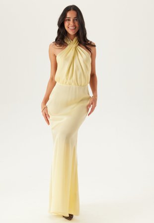 Bubbleroom Occasion - Halterneck Satin Gown - Butter Yellow