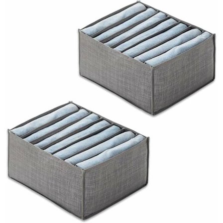 2-pakks sammenleggbare kleskufforganisatorer i non-woven stoff, stor størrelse, 7 roms skuffeskillere, oppbevaringsbokser, organisator for jeans, T-