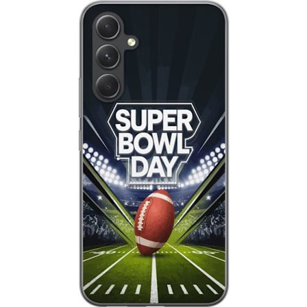Yhteensopiva Puhelinkuori Samsung Galaxy S24 Super Bowl Day juliste, jossa amerikkalainen jalkapallo valaistuksella varustetulla areenalla dramaattise