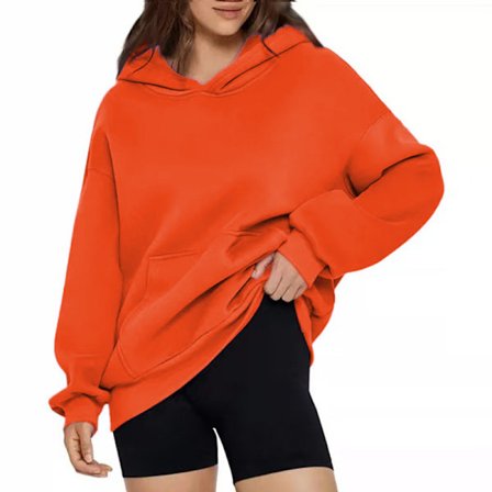Lediga lösa huvtröjor Dam Enfärgad Långärmad Oversized Sweatshirt Orange