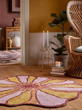 Kids Rug Floral Dhalia Pink/Yellow Small Oeko-Tex