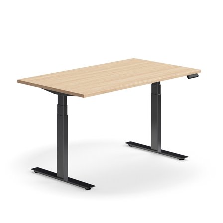 Schreibtisch QBUS höhenverstellbar, 1400x800 mm, Gestell schwarz, Eiche