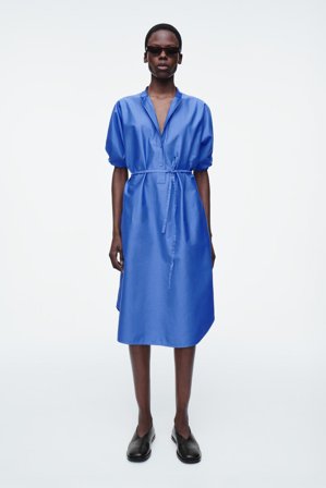 COS Women's Belted Midi Shirt Dress in Blue