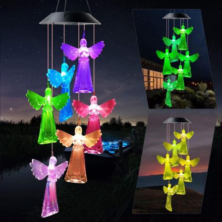 Wind Chimes Solar LED Sommerfugl/Kolibri Udendørs gårdhave græsplæne dekoration Transparent Angel