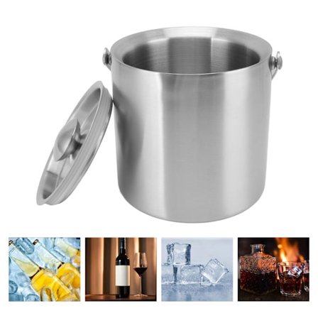 Rustfri isspand dobbelt lag vin champagne øltønde med håndtag til barfest 3L 19x17.2cm/7.5x6.8in