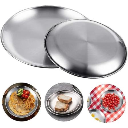 2 stk. serveringsbakker i rustfrit stål Oval bakke Rund serveringsbakke i rustfrit stål