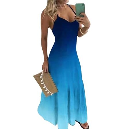 Casual Kvinnor Sexig Dräkt Sommar Ärmlös V-ringad Printed Lång Dr