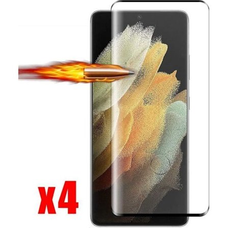 4x hærdet glas til Samsung S22 Ultra Transparent Fuld beskyttelse med sort kant