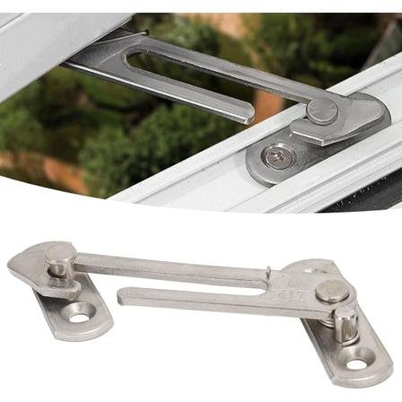 Ikkunansalpa, laitteistotarvikkeet Kestävä ja kestävä ikkunanrajoitin 2,5 mm paksu ikkunanpuitteiden väli on 14-17 mm, vasen