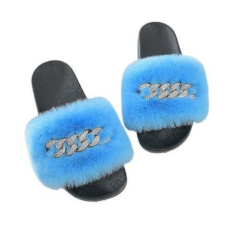 Women's Fluffy Faux Fur Slippers Comfy Open Toe Slides With Fle