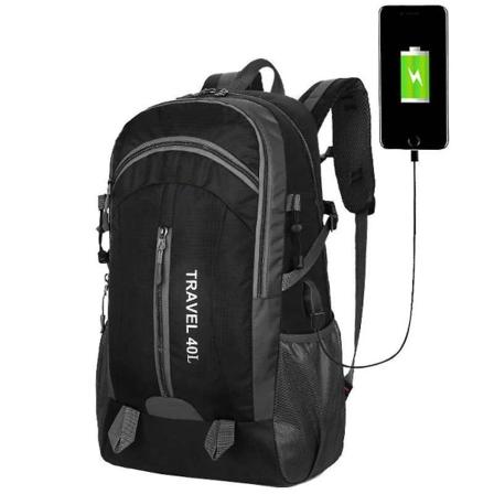 Anti-tyveri Unisex USB-laderport Ryggsekk Laptop Notebook Reiseskoleveske - Svart