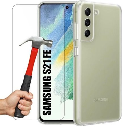 Skal och 2 Fuktiga Glas - Booling - för Samsung S21 FE - Transparent - Ultralätt - Stötresistant