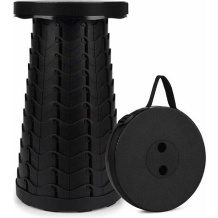 Kannettava taittuva jakkara, toisen sukupolven sisäänvedettävä jakkara, retkeilykalastus/grilli/sisä-/ulkoaktiviteettien jakkara, musta