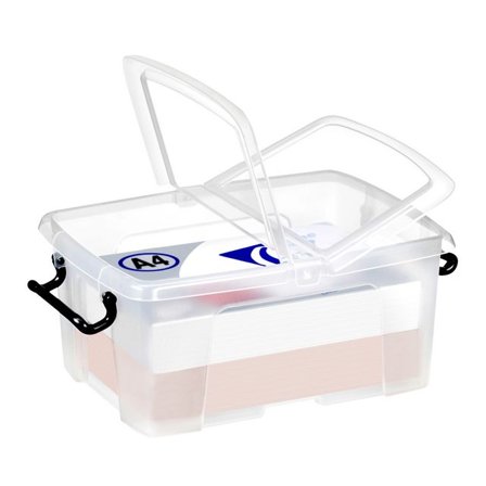 STRATA HW671 smart förvaringslåda med handtagsklämmor och lock som öppnas åt två håll, 12 liter, 295 x 405 x 183 mm, polypropylen, genomskinlig - 