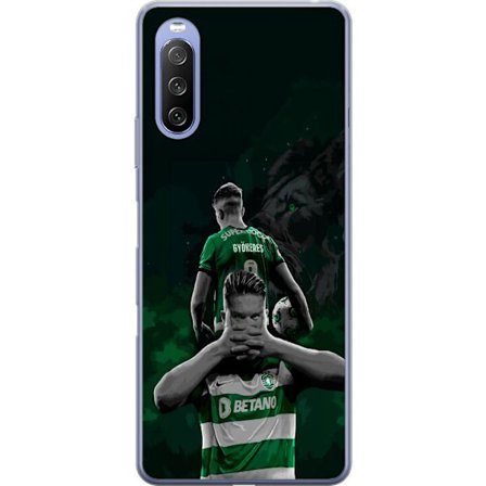 Yhteensopiva Puhelinkuori Sony Xperia 10 III Lite Neonmotiivi, jossa teksti "Gaming is in my DNA" sinisenä ja punaisena tiiliseinällä, jossa loistava