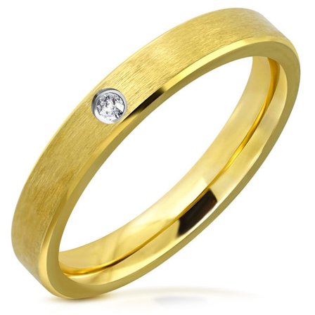 Matt Guldpläterad Ring i Kirurgiskt Stål 316L i Guld Färg med Klar CZ Kristall - Stl 18,14