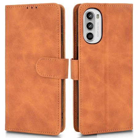 SKALO Motorola Moto G52 Matt PU Nahka lompakkokotelo - Ruskea