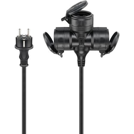 Udendørs tredobbelt forlængerkabel, 5 m, sort