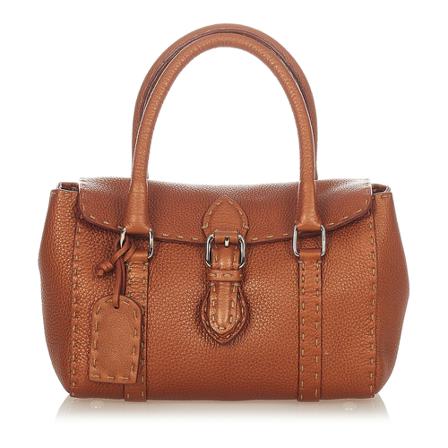 Fendi Vintage, Pre-owned Selleria Linda Leather Handbag Bruin, Dames, Maat:ONE Size