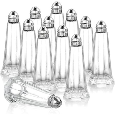 Set med 12 salt- och pepparströare, mini salt- och pepparströare på 30 ml (1 oz) i rostfritt stål och transparent böjd design.