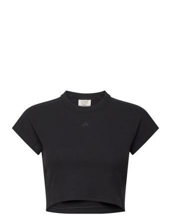 W Lng Rib Tee Sport Crop Tops Short-sleeved Crop Tops Black Adidas Sportswear