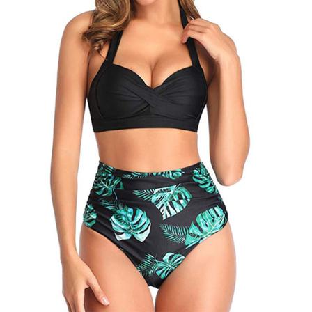 Vår og sommer damebadedrakt sexy bikini med trykt grønt green XL