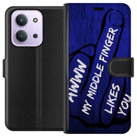 Kompatibelt Lommeboketui til Xiaomi Redmi 15C Mørk typografisk illustrasjon med hjerteform og budskap om vennskap mot dyp blå tretekstur