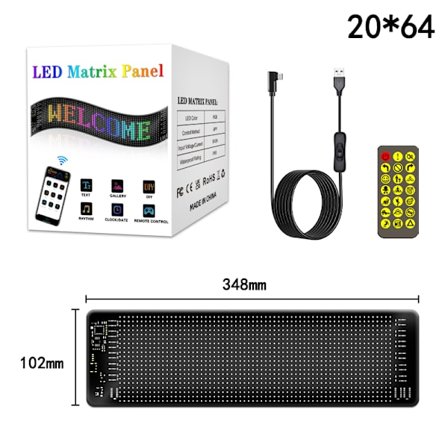 Fleksibel RGB LED Matrix Display 20x64 Piksler Bluetooth Programmerbar Rullende Tekstpanel for DIY-klær