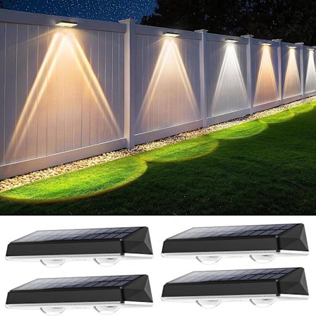 Vandtæt IP67 Solar Udendørs Væglampe 4 Enheder Hvid Solar Udendørsbelysning med 3 Tilstande Kraftig Solar Udendørslampe til Gårdhave Have Hegn