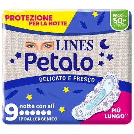 Lines Petalo Delicato e Fresco 9 Assorbenti Notte Con Ali