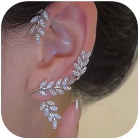 (Sølv) 1 Par Alveøre Mansjetter Goth Alv Fe Øredobber Uthulte Øre Rhinestones Blad Øredobber Fantasy Cosplay Øredobber Mansjett Wrap Øredobber 