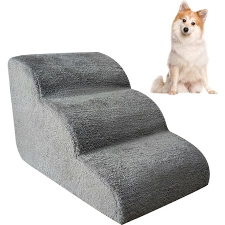 Kæledyrstrappe 3-trins hundetrappe hunde rampe 60 x 42 x 39 cm grå