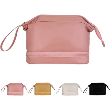 Kosmetiktaske med stor kapacitet, rejse-makeuptasker, bærbar rejse-kosmetiktaske, vandtæt organizer, multifunktionel toilettaske med guldfarvet lynlås