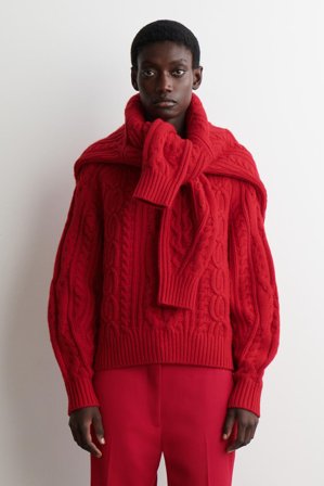 COS Women's Cable Knit Wool Cashmere Jumper in Red