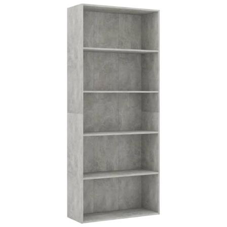 Vidaxl Bokhylla 5 Hyllor Betonggrå 80x30x189 Cm Konstruerat Trä Grå
