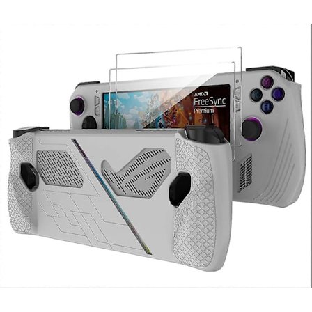 Mjukt silikonskyddsfodral för Asus Rog Ally spelkonsol, anti-repor stötsäkert skydd, med 2 skärmskydd - Vit