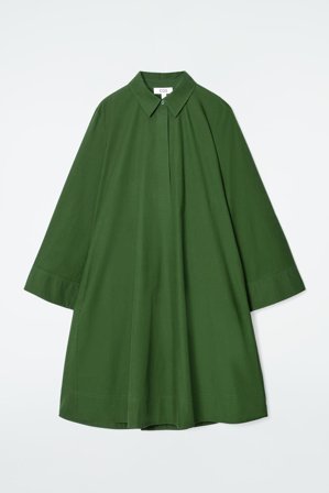 COS Women's Long Sleeve A-Line Shirt Dress in Green