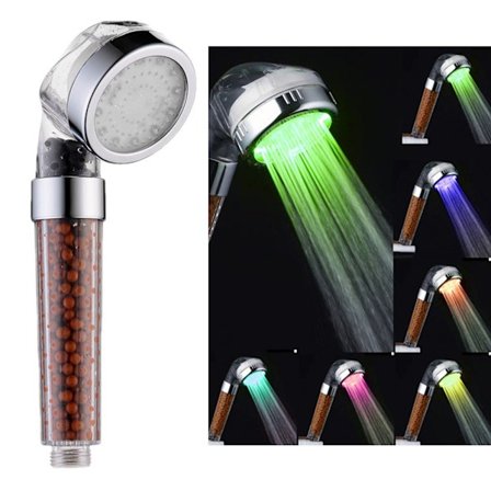 1 Duschhuvud med slang - 7 LED-färgbyte, högt tryck, wat