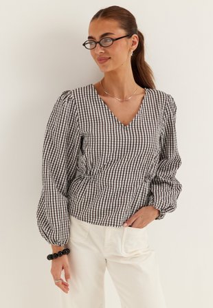 VILA - Viterni V-neck L/S TOP - Slate Black AOP:WHITE