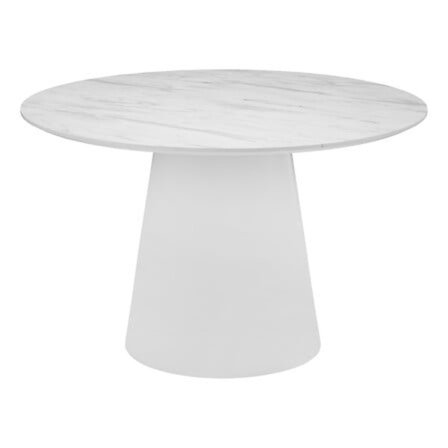 Rundt spisebord, 120 cm, hvid marmorlignende MDF