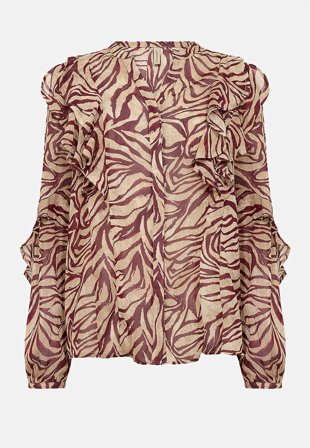 Soyaconcept - Skir blus med volanger - röd/beige/mönstrad - för damer - XXL (46) - Cellbes