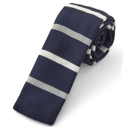 Blue & White Knitted Tie for Men - Skinny ties