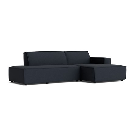 Lyon Chaiselongue-Sofa, rechts | Open End in Loop Dunkelblau, modernes Design, einfarbig strukturiert, hoher Sitzkomfort, Gesamthöhe 78cm.