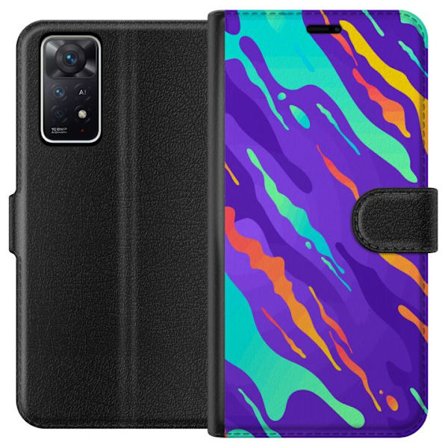 Yhteensopiva Lompakkokotelo Xiaomi Redmi Note 11 Pro 5G Värikkääs abstrakti kuviointi, jossa nestemäisiä muotoja lila, turkoosi, keltainen ja ora
