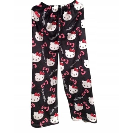 Cartoon HelloKitty Flannel Pyjamas Plys og Tyk Isolering Pyjamas til Kvinder - Sort - Pink