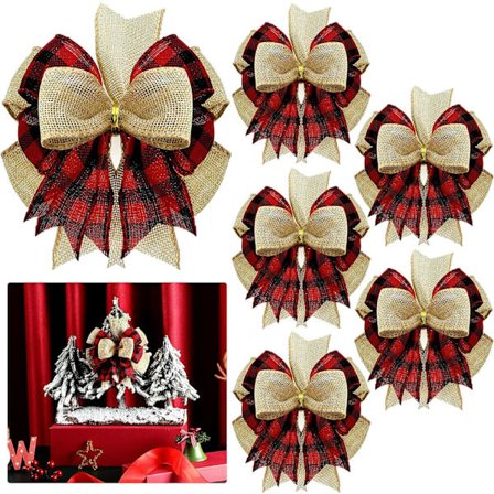 6 stk. lærredskransbuer ternet lærredssløjfer dobbeltlagsbuer C