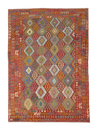 Hand Woven Kilim Afghan Old Style Rug 254X350 Wool Dark Red/Brown Large